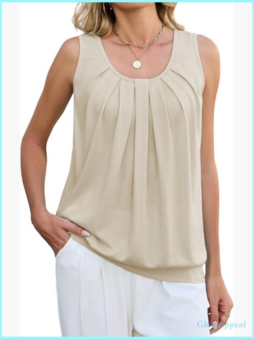 Womens Summer Flowy Pleated Tank Top Sleeveless Loose Fit Casual Tunic